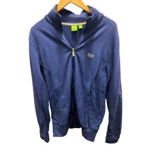 Hugo BOSS Mens Blue Cotton Full Zip Tracksuit Coat Jacket Green Label Retro L